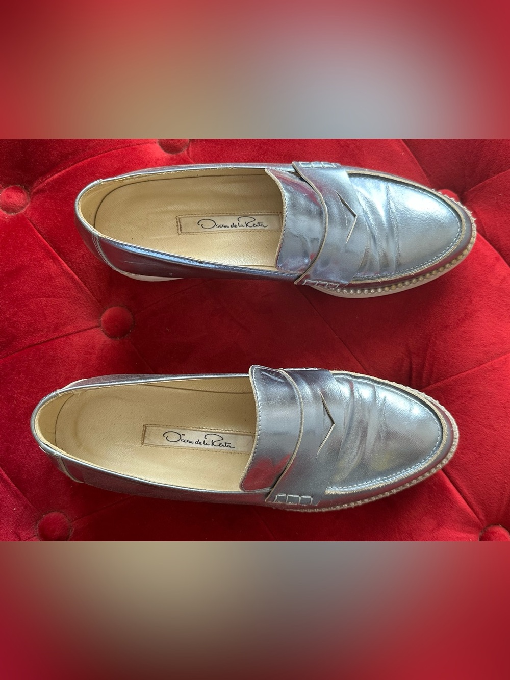 Oscar de la Renta Womenβs Metallic Silver Leather Loafers